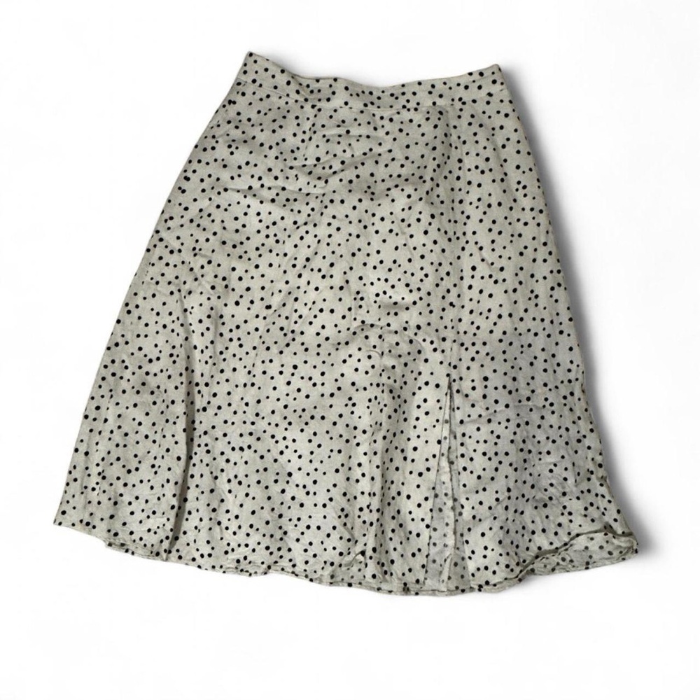 LOFT Linen Blend Side Split Polka Dot Midi Skirt Size 4 Ivory and Black - Picture 2 of 6